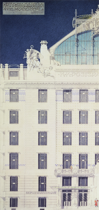 Post Office Savings Bank, Vienna, design showing detail of the facade from Otto Wagner