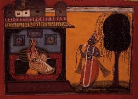 Krishna presenting a lotus to Radha, from Bhanudatta's 'Rasamanjari', Basohli, Himachal Pradesh