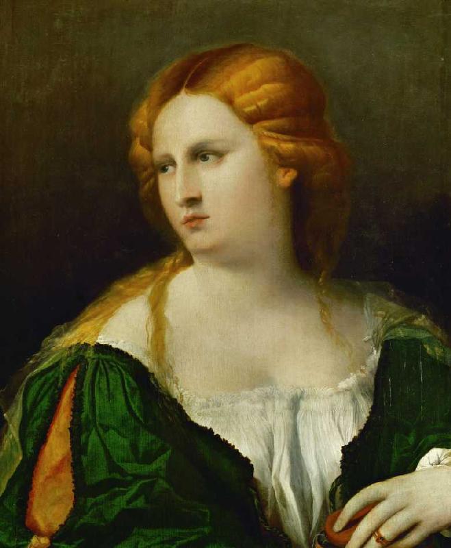 Young lady in a green dress holding a box from Palma il Vecchio (eigentl. Jacopo Negretti)