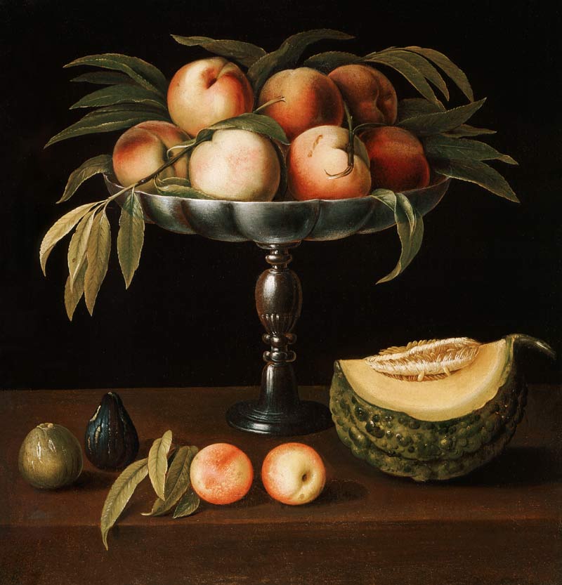 Goblet vase with peaches, pumpkin and figs from Panfilo Nuvolone