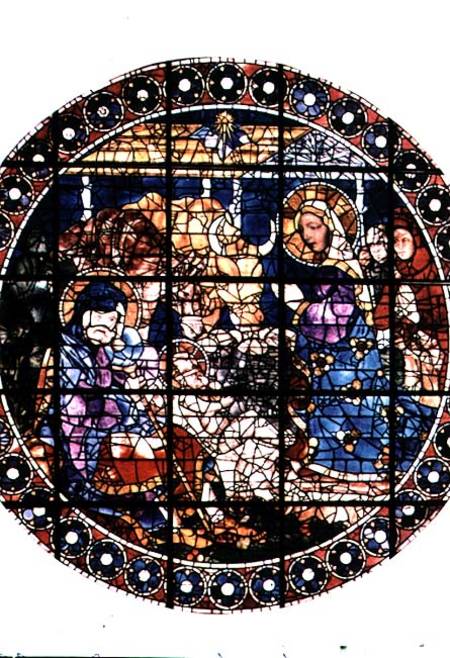 Stained glass of the Nativity from Paolo Uccello