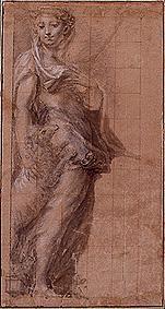 Stationary woman with lamb. from Parmigianino