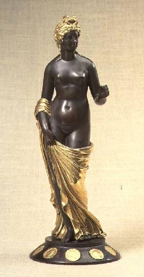 Venus Felix, statue of a nude female, copy of an original from antiquity, on a wooden base inset wit