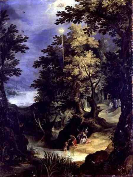 Landscape Depicting the Baptism of Christ and the Baptism Sermon from Paul Brill or Bril
