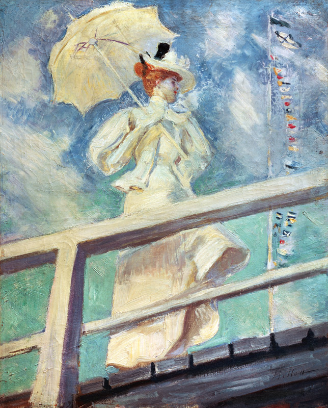Frau in weißem Kleid mit Sonnenschirm from Paul César François Helleu
