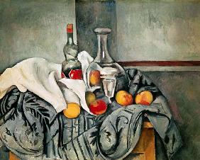 Still life with peaches and bottles