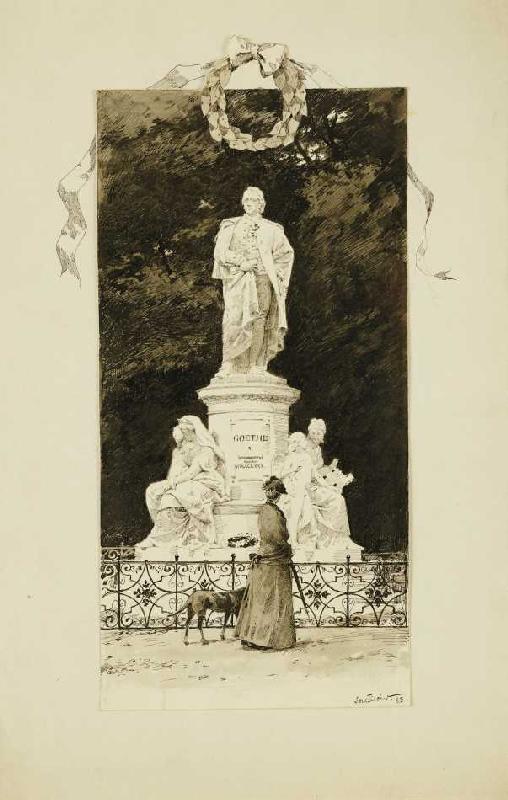 Elegante Dame vor einem Goethe-Denkmal from Paul Fischer