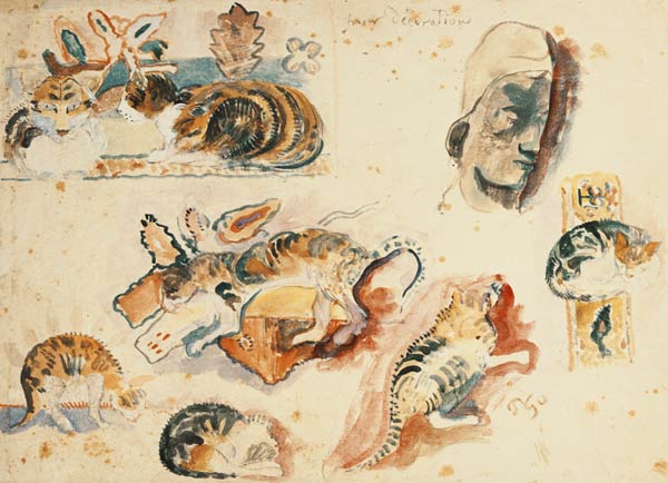 Study of Cats and a Head from Paul Gauguin