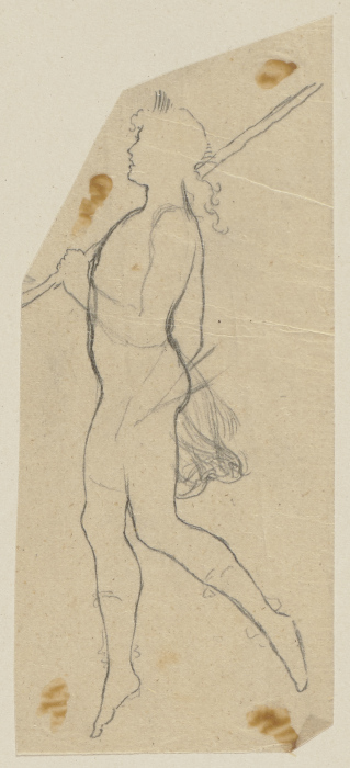 Oberon, in der linken Hand die Lanze haltend, nackt und schwebend, nach links from Paul Konewka