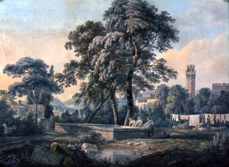 An Italianate Landscape with Women by a Washing Pool from Paul Sandby