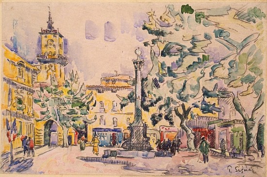 Square of the Hotel de Ville in Aix-en-Provence (pen & ink with w/c and gouache on paper) from Paul Signac
