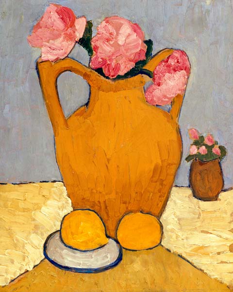 Still Life with Terracotta Jug, Peonies and Oranges from Paula Modersohn-Becker