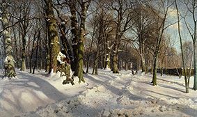 Snow-covered winter woods in the sunlight. from Peder Moensted