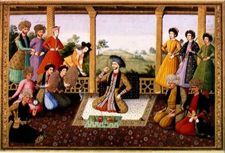 Ms E-14 f.98a Shah Suleyman II (1641-91) and his courtiers from Persian School