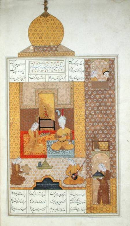 Ms D-212 fol.205b Bahram (420-28) Visits the Princess of Turkestan, illustration to 'The Seven Princ from Persian School