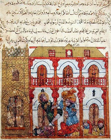 Ms c-23 f.99a Thief Taking his Loot, from 'The Maqamat' (The Meetings) by Al-Hariri (1054-1121) from Persian School
