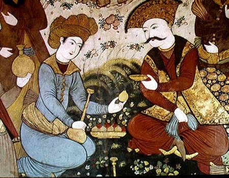 Shah Abbas I (1588-1629) and a Courtier (detail) from Persian School