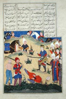 Ms D-184 fol.208b The decapitation of Afrasiab's dream comes to pass, illustration from the 'Shahnam