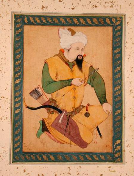 A Turkoman or Mongol Chief holding an Arrow, from the Large Clive Album from Persian School