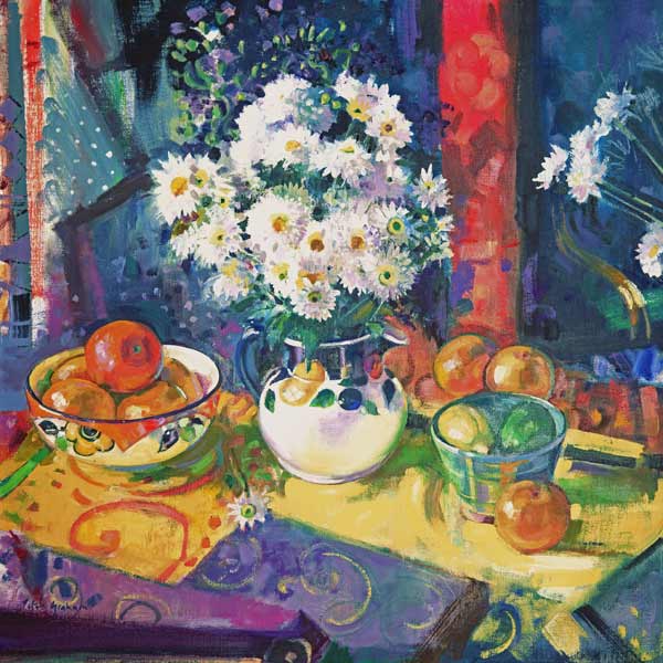 Flowers and Fruit in a Green Bowl, 1997 (oil on canvas)  from Peter  Graham