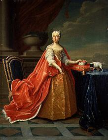 Maria Anna Caroline, duchess of Bavaria with a short hair terrier