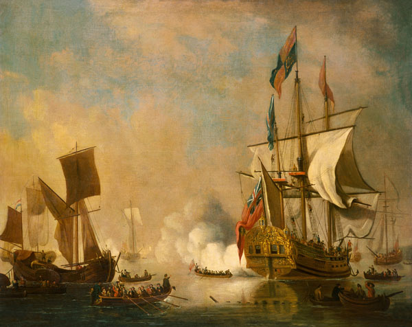 The royal yacht "The Peregrine", a Dutch galleon and other ships from Peter Monamy (Umkreis)