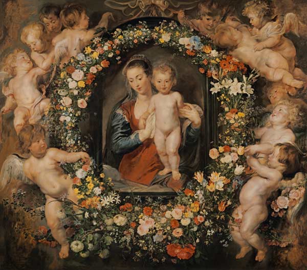 The Madonna in the floral wreath. The floral wreath of Jan Brueghel senior (1568-1625) from Peter Paul Rubens