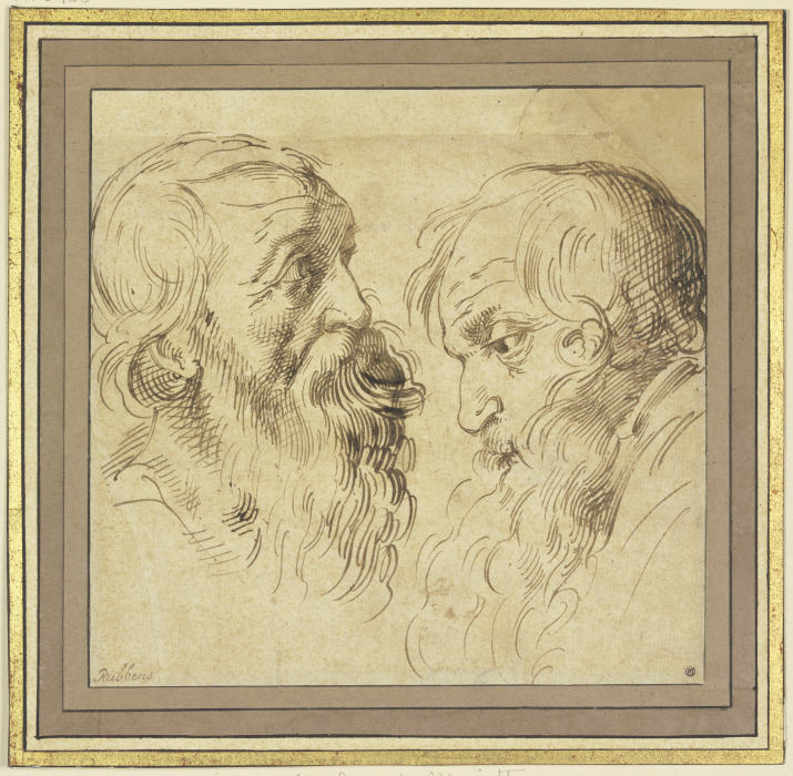 Studienblatt: Zwei bärtige Köpfe im Profil nach rechts und links from Peter Paul Rubens