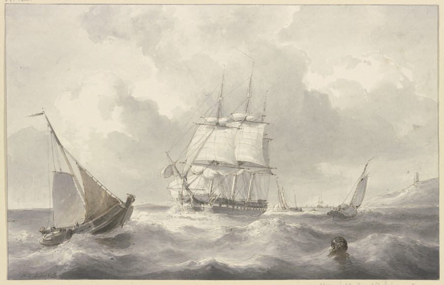Bark in rough sea from Petrus Johannes Schotel