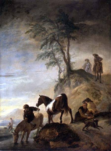 Riders watering their horses (panel) from Philips Wouverman