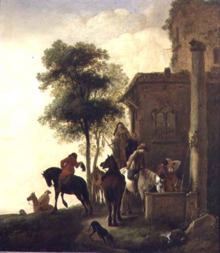 Travellers Watering Their Horses Outside an Inn from Philips Wouverman
