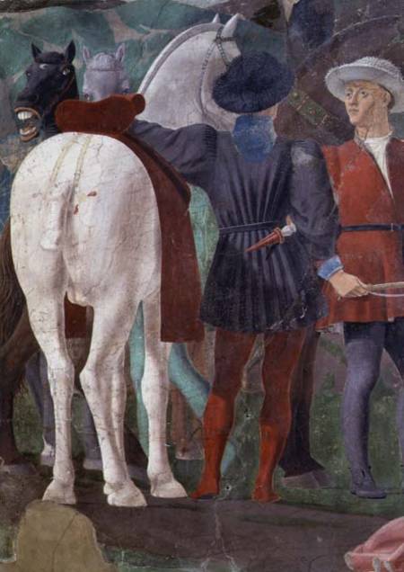 The Legend of the True Cross, the Reception of the Queen of Sheba by King Solomon, detail of two hor from Piero della Francesca