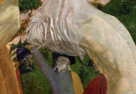 Baptism of Christ, detail of right hand section depicting a man preparing himself for baptism