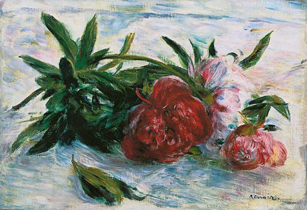 Päonien on a white tablecloth from Pierre-Auguste Renoir