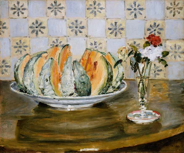 Still Life Of a Melon And A vase of Flowers from Pierre-Auguste Renoir