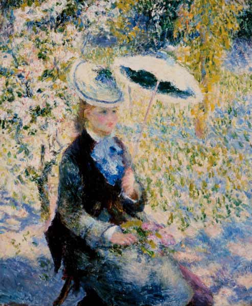 Woman with parasol between flowers from Pierre-Auguste Renoir