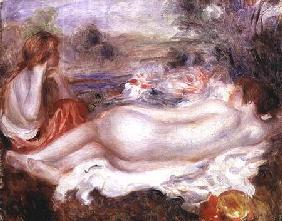 Bather reclining and a young girl doing her hair