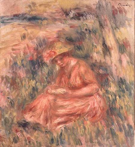 Woman seated on the grass from Pierre-Auguste Renoir