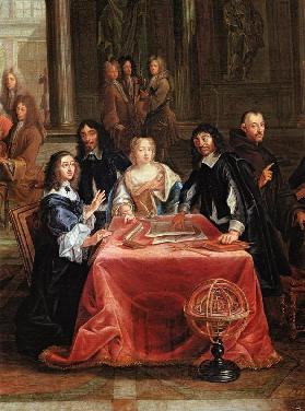 Christina of Sweden (1626-89) and her Court: detail of the Queen and Rene Descartes (1596-1650) at t