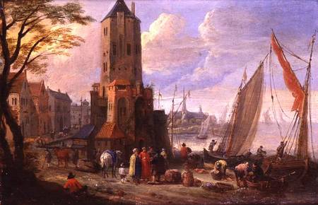 Figures and Boats in a Dutch Port from Pieter Bouts