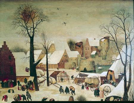 The Census at Bethlehem, detail of the houses and fortifications from Pieter Brueghel the Younger