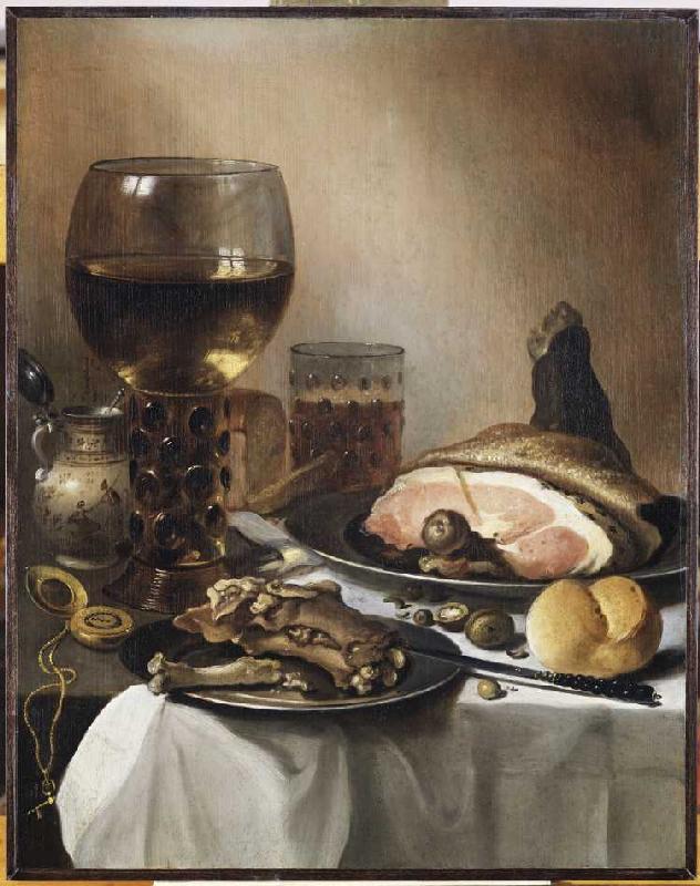 Stillleben mit einem Römer, Schinken, Fleisch und einer goldenen Taschenuhr from Pieter Claesz