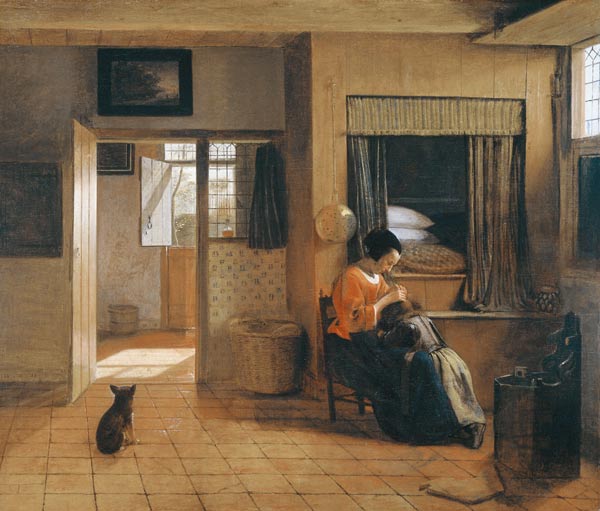 Mutterpflichten (Interieur mit Mutter, die Haare ihres Kindes nach Läusen absuchend) from Pieter de Hooch