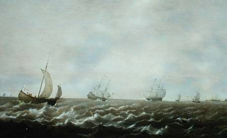 Dutch men-o'-war and other ships off the coast from Pieter de Zeelander