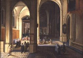 Interior of a Gothic Church (oil on copper)