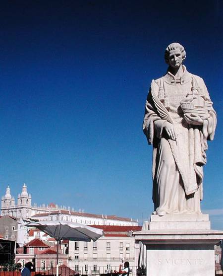 Statue of St Vincent with the Monastery of San Jeronimo in the background from Portuguese School