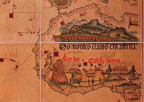 Map of Sao Jorge da Mina, on the Gold Coast of Africa, founded by the Portuguese in 1482 (coloured e