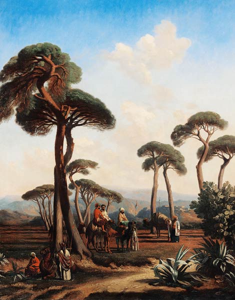 Arabs and Camels in Wooded Landscape from Prosper Marilhat