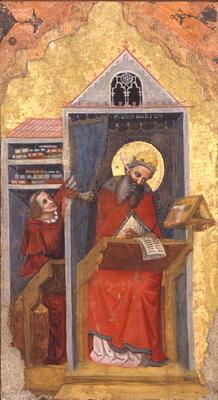 St. Gregory the Great (540-604) in his Study (tempera on panel)