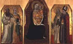 Triptych: Madonna and Child flanked by four saints (tempera on panel)